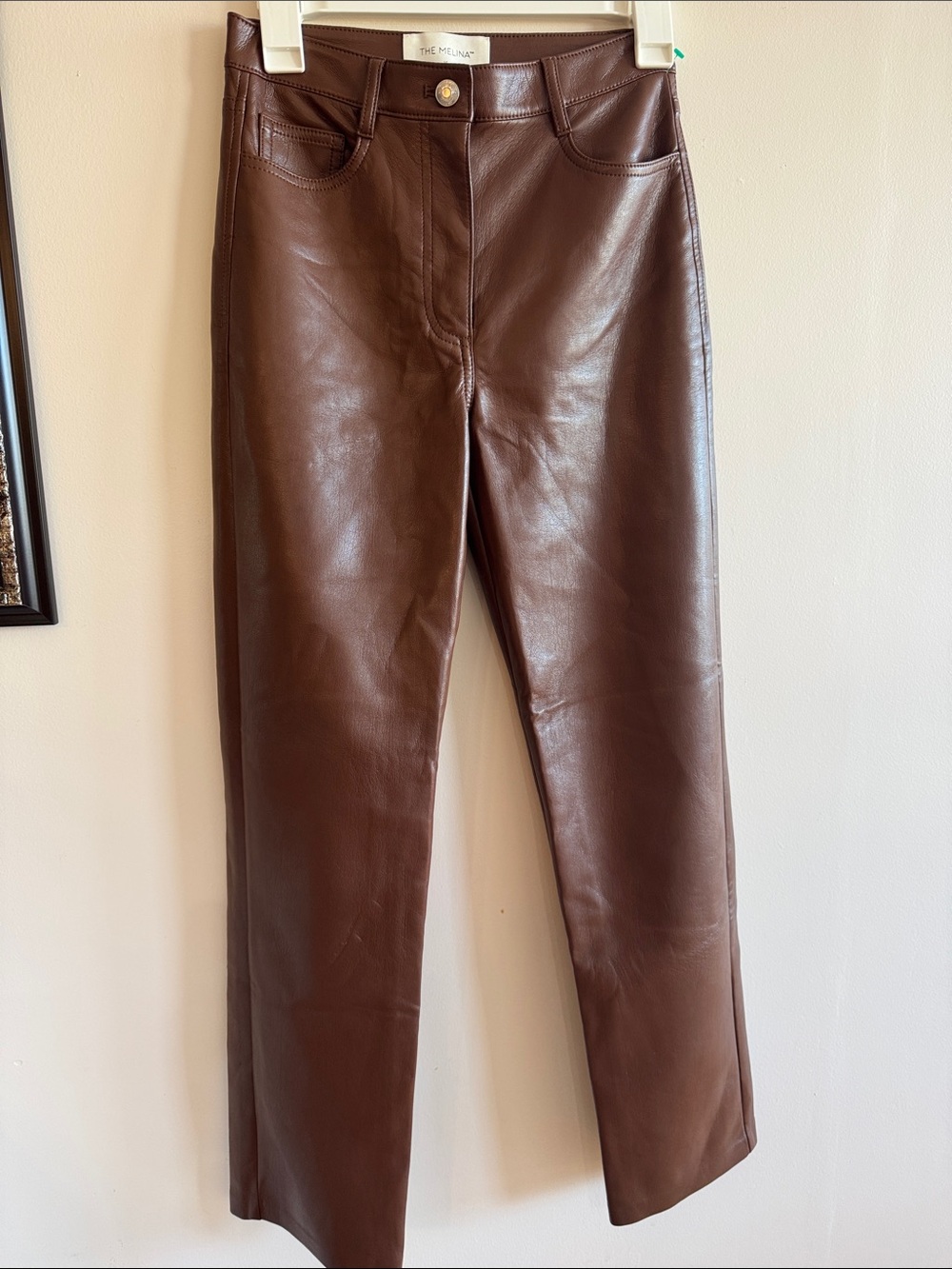 Aritzia Wilfred Melina Brown Leather Straight-Leg Jeans